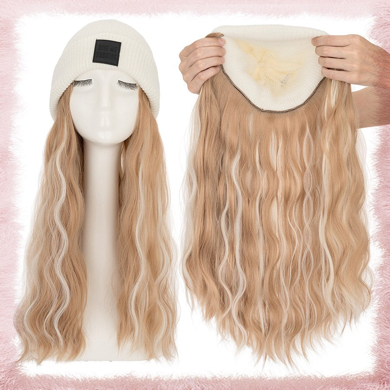 Women Knitted Wavy Wig Winter Beanie Hat - Long Curly Synthetic Hair