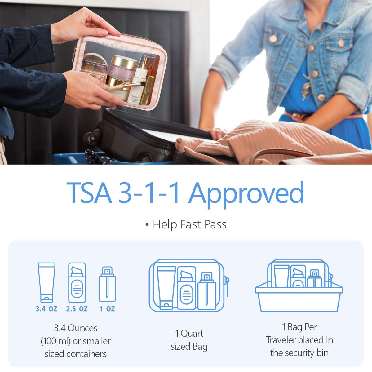 TSA Approved Clear Toiletry Bag Set - 2 Pack Travel Cosmetic Organizer