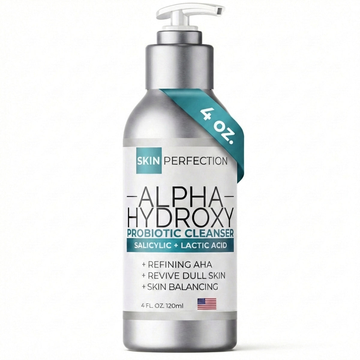 Alpha Hydroxy Acid Facial Cleanser with Salicylic & Lactic Acid - 4 oz - Refining Gel for Normal to Oily Skin