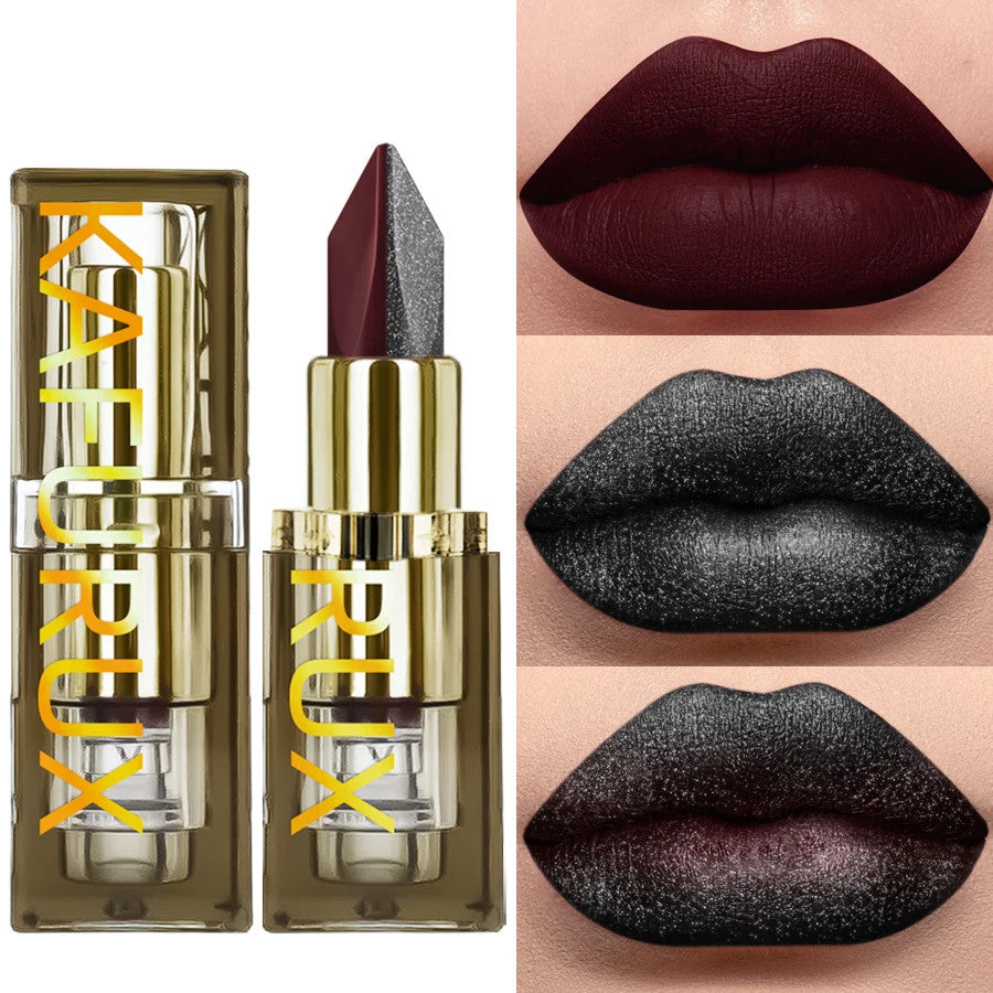 Pearlescent Diamond Brown Black Lipstick - Waterproof Matte Non-Stick Lip Makeup