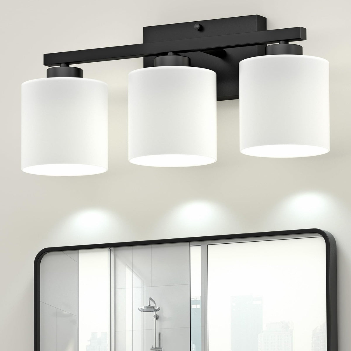 Black Bathroom Vanity Light Fixture - 3 LED Frosted Glass Wall Sconce