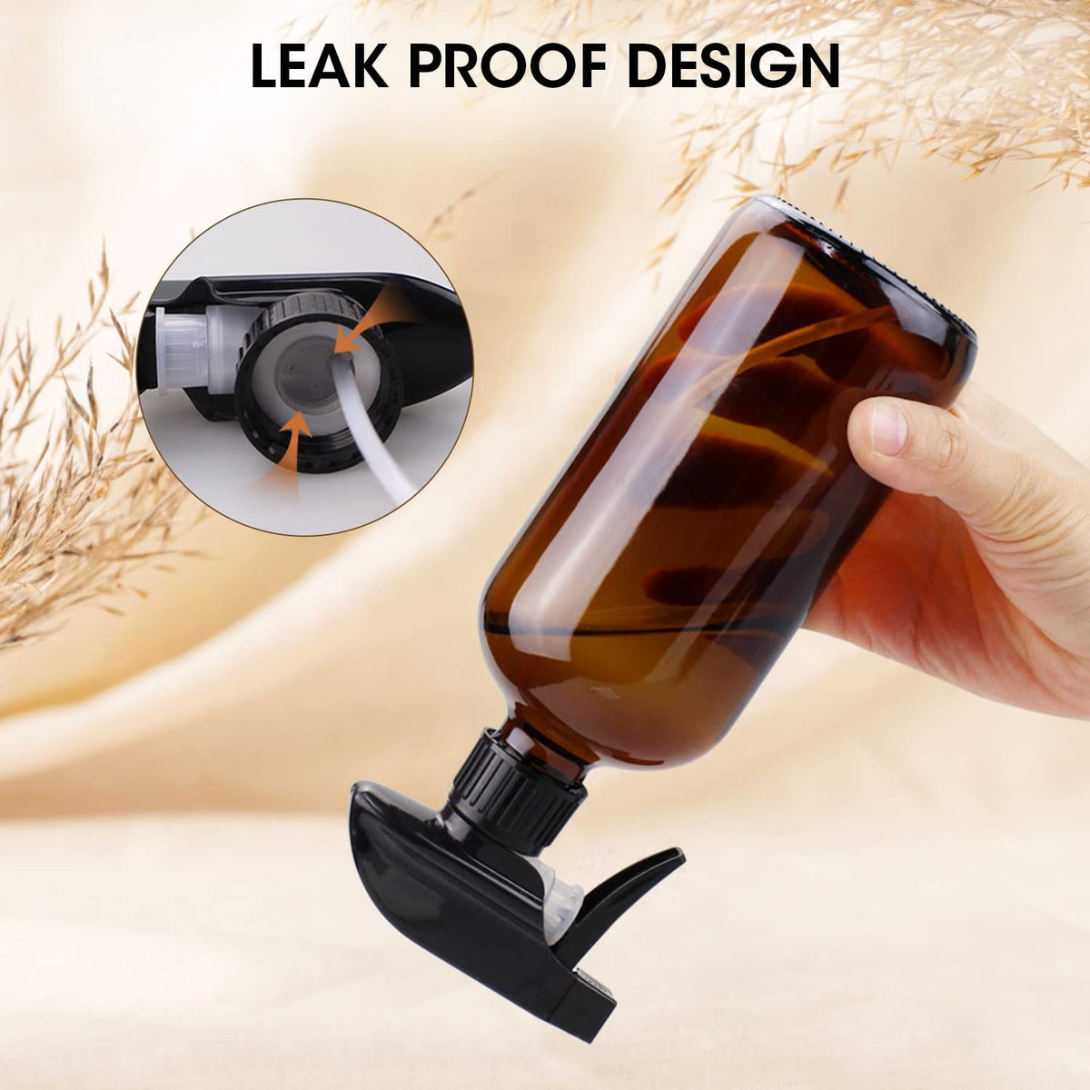 Amber Glass Spray Bottles 16oz - Adjustable, UV-Protected Cleaning & Home Use
