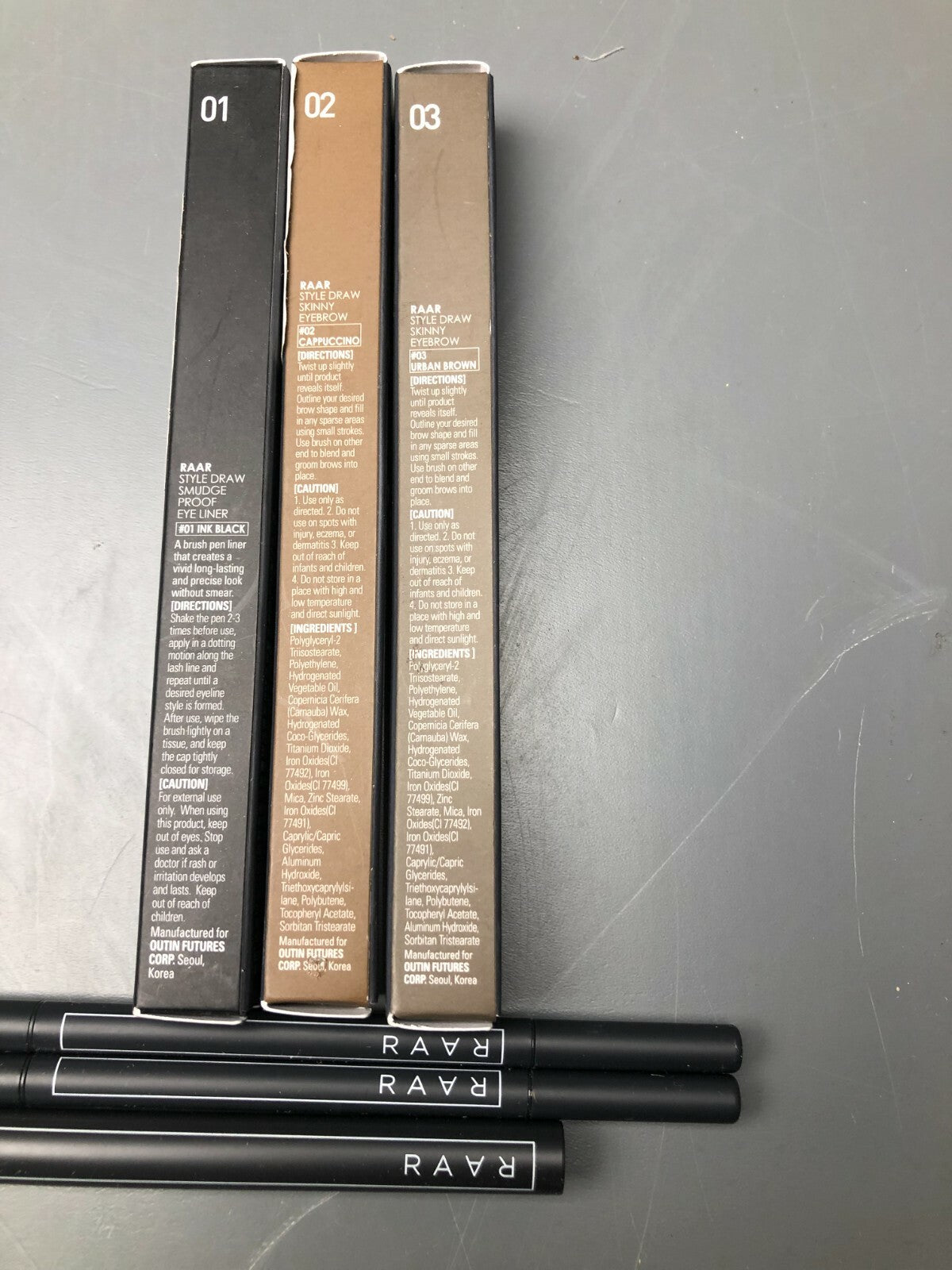 Eyebrow Pencil Trio - Skinny Draw Style, 3 Colors #01 Ink Black #02 Cappuccino #03 Urban Brown