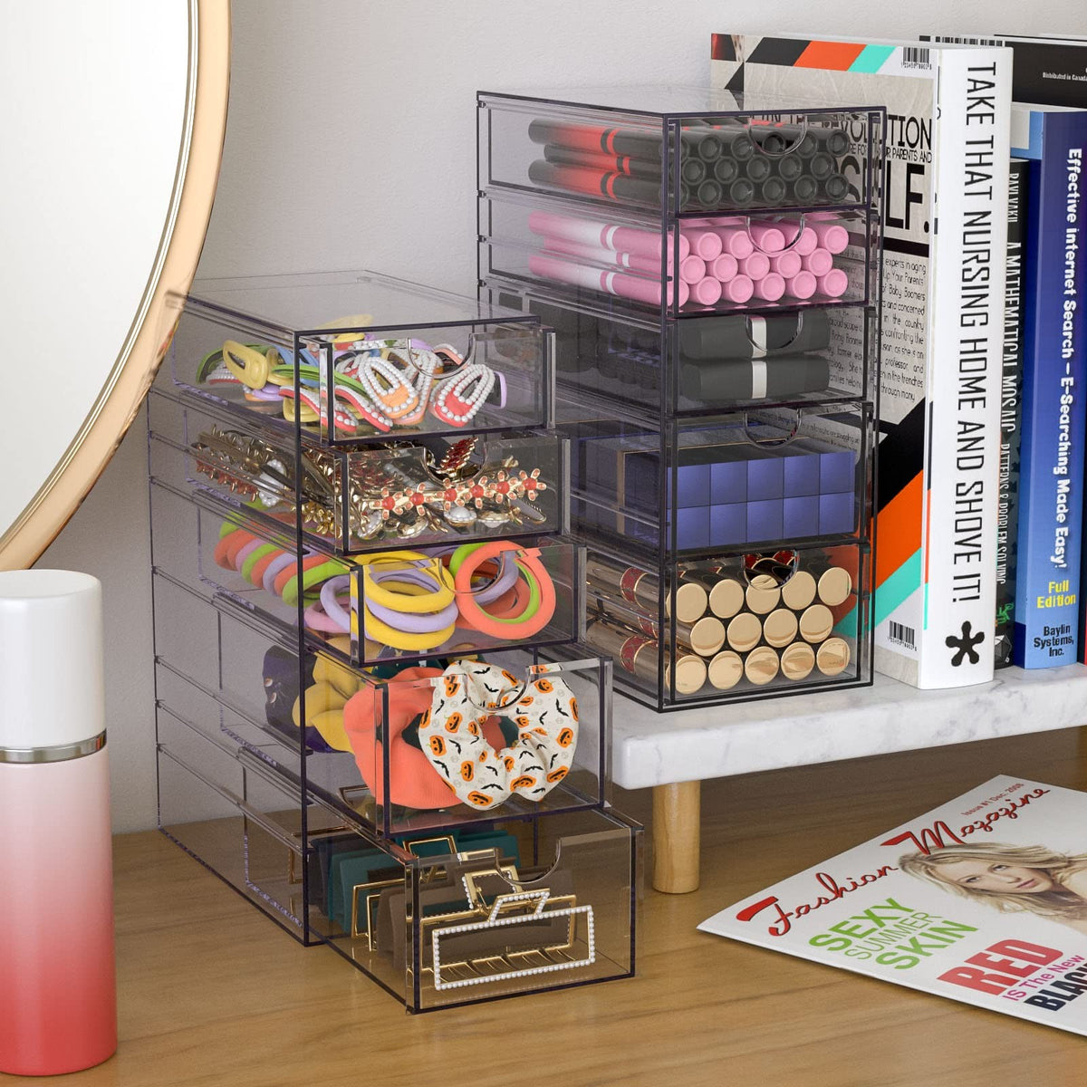 Hair Accessory Organizer Box with 5 Drawers - Clear Plastic Storage Container