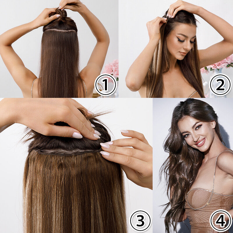 Remy Human Hair Clip-In Extensions Full Head Weft - Thick & Natural Look