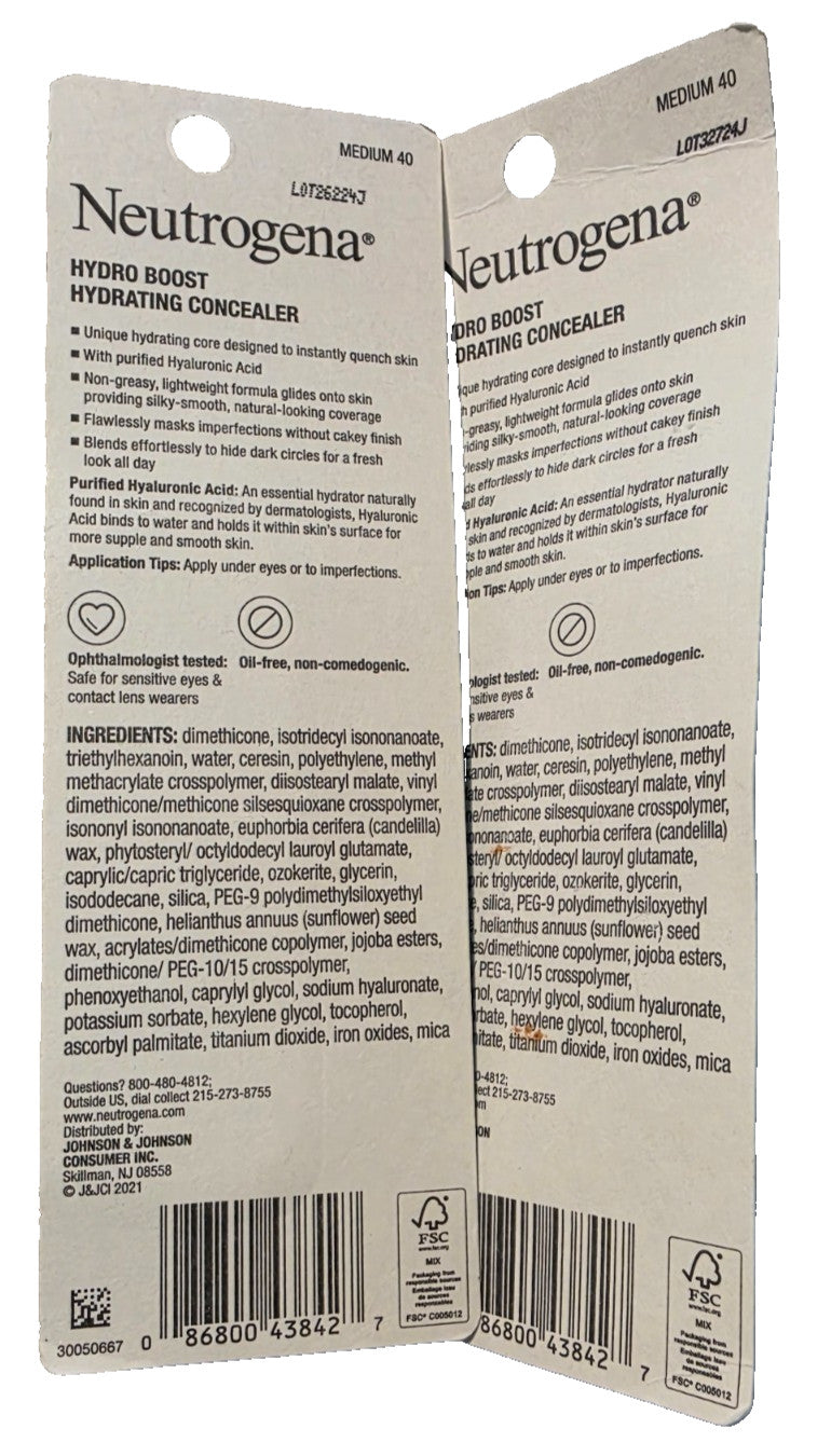 Hydro Boost Hydrating Concealer with Hyaluronic Acid - Medium 40, 2 Pack