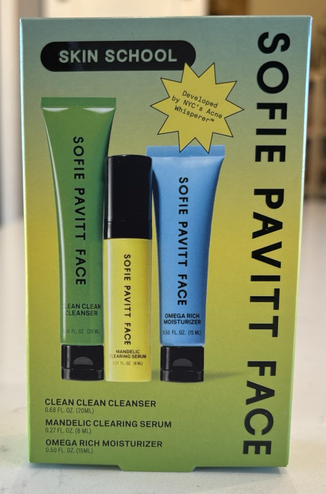 Sofie Pavitt Face Skin School Set - 3-Step Cleanser Serum Moisturizer Kit