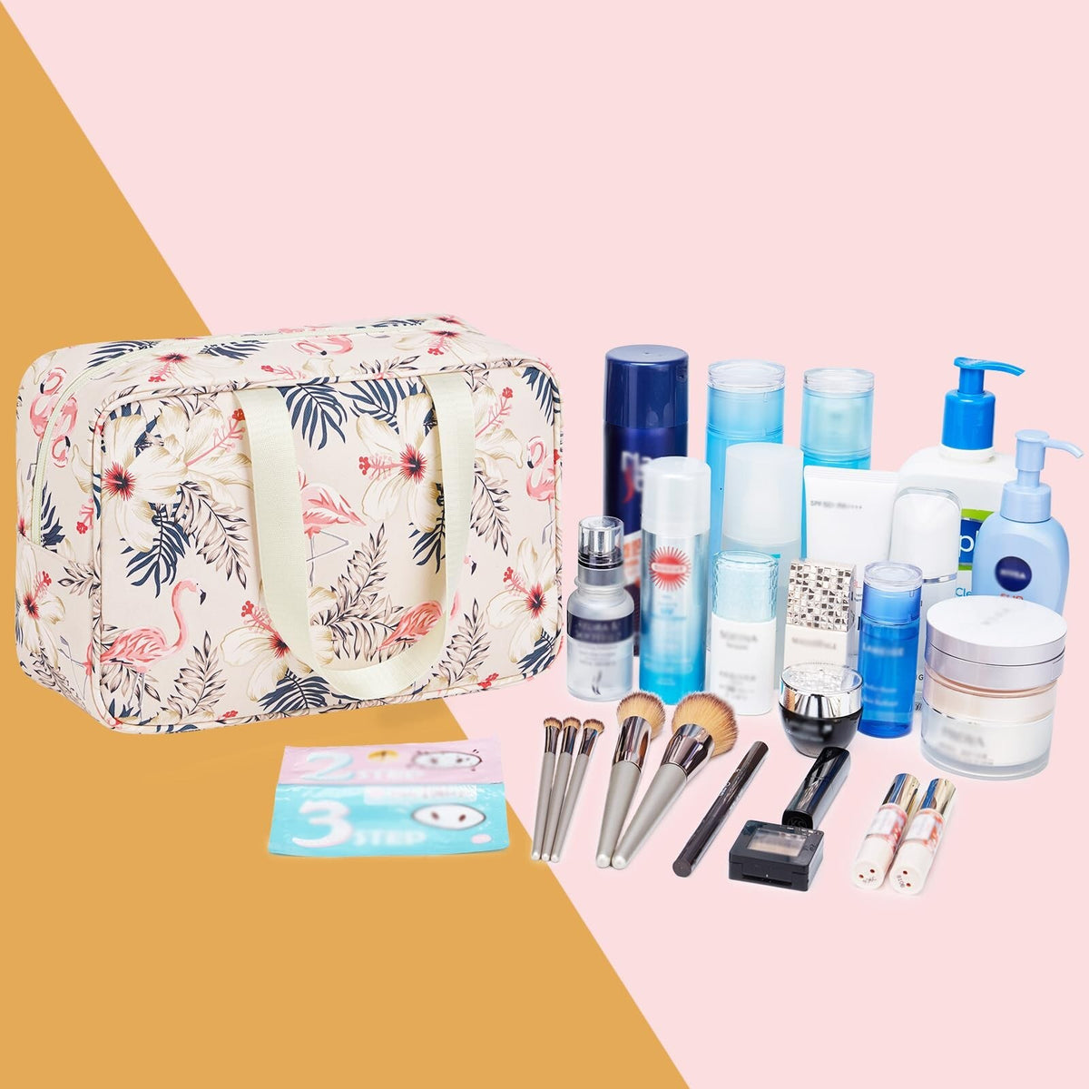 Large Waterproof Cosmetic Travel Bag for Women - Organizer & Toiletry Kit