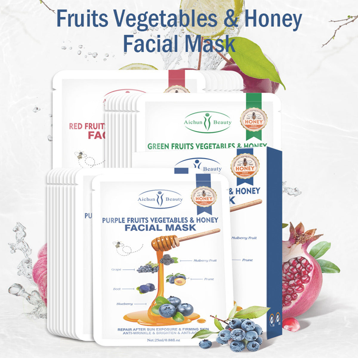Fruits & Vegetables Honey Facial Mask 25ml x 10pcs
