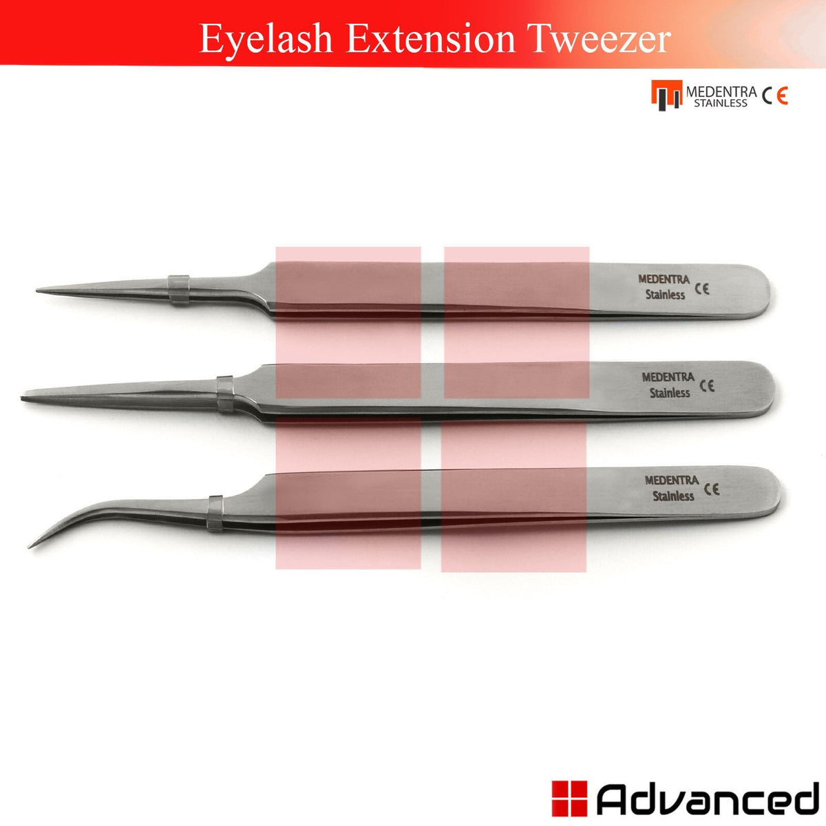 Eyelash Extension Tweezers Set of 3 - Stainless Steel Lash Grooming Tools