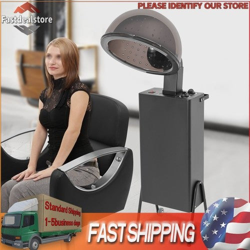 Salon Hooded Hair Dryer with Wheels - Adjustable Temperature & Space-Saving Design