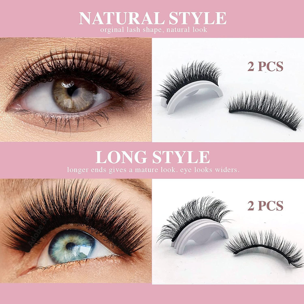 Reusable Self-Adhesive 3D Mink False Eyelashes - Natural, Long, Thick Styles