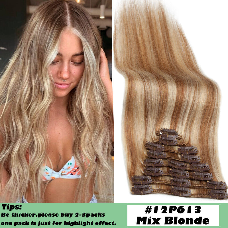 Clip In Human Hair Extensions Full Head Set - Remy, Long & Short Styles
