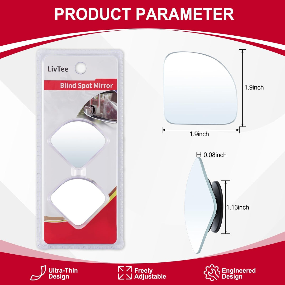 Car Blind Spot Mirrors Pack of 2 HD Glass Convex Wide-Angle Rear View Mirrors