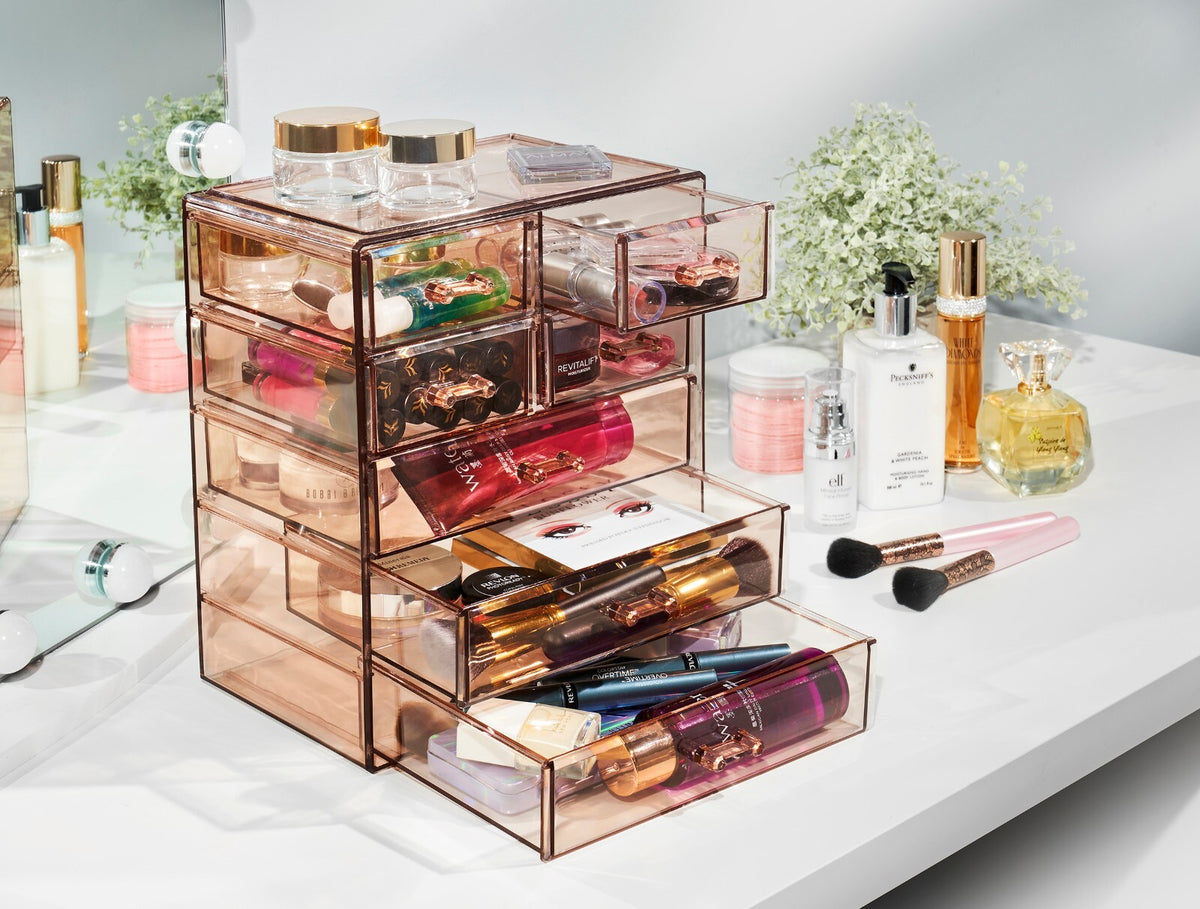Sorbus Clear Makeup Organizer with 4 Drawers - Bronze Glow, 3L Storage
