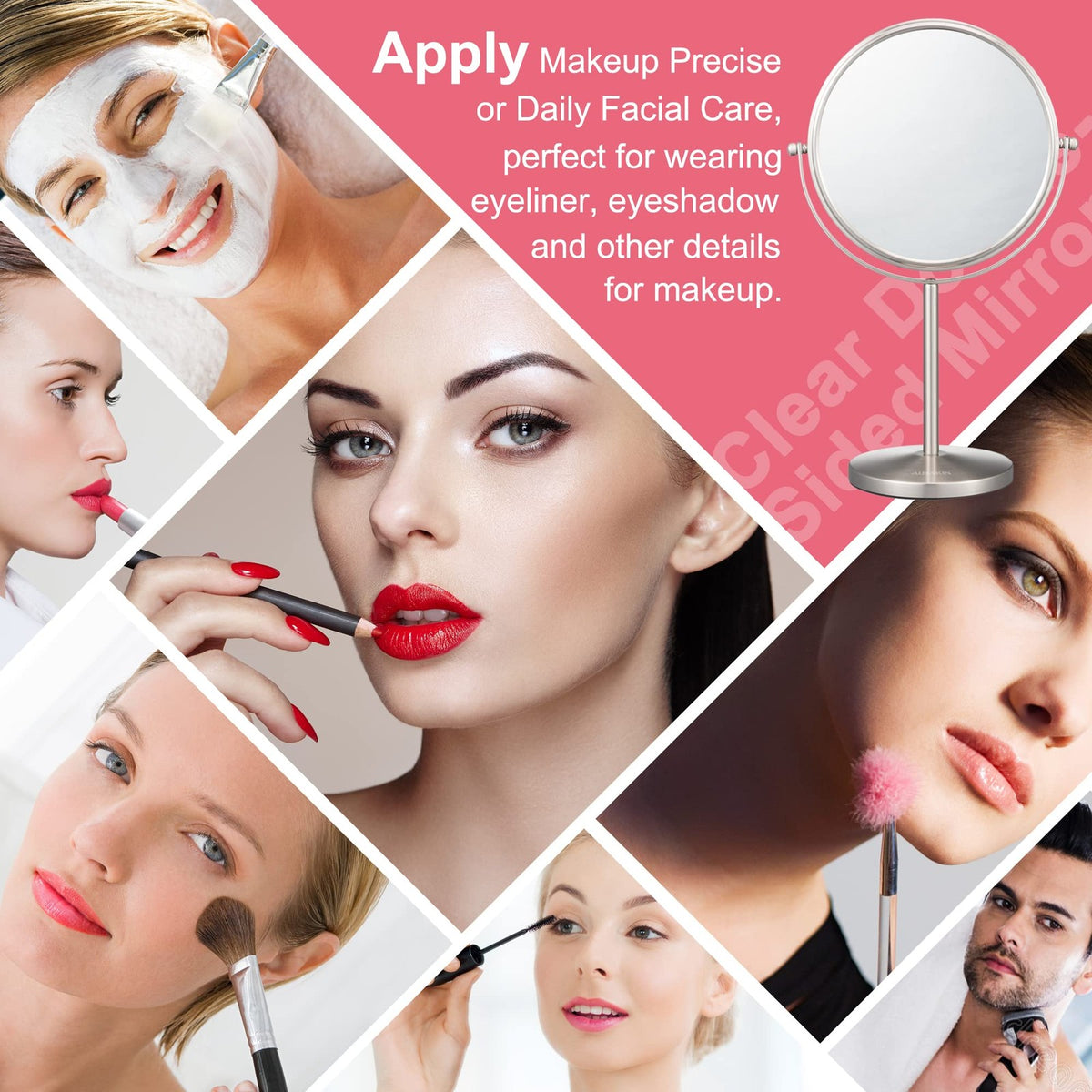 8 Inch Double-Sided Magnifying Makeup Mirror with 1X/10X Zoom, Tabletop Stand, Nickel Finish