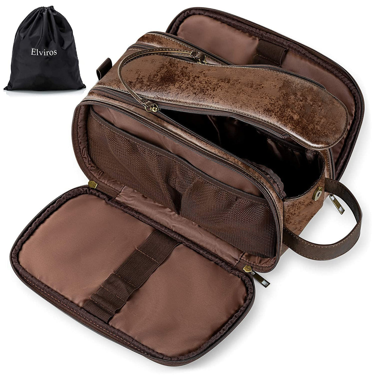 Large Water-Resistant PU Leather Toiletry Bag for Men Travel Organizer