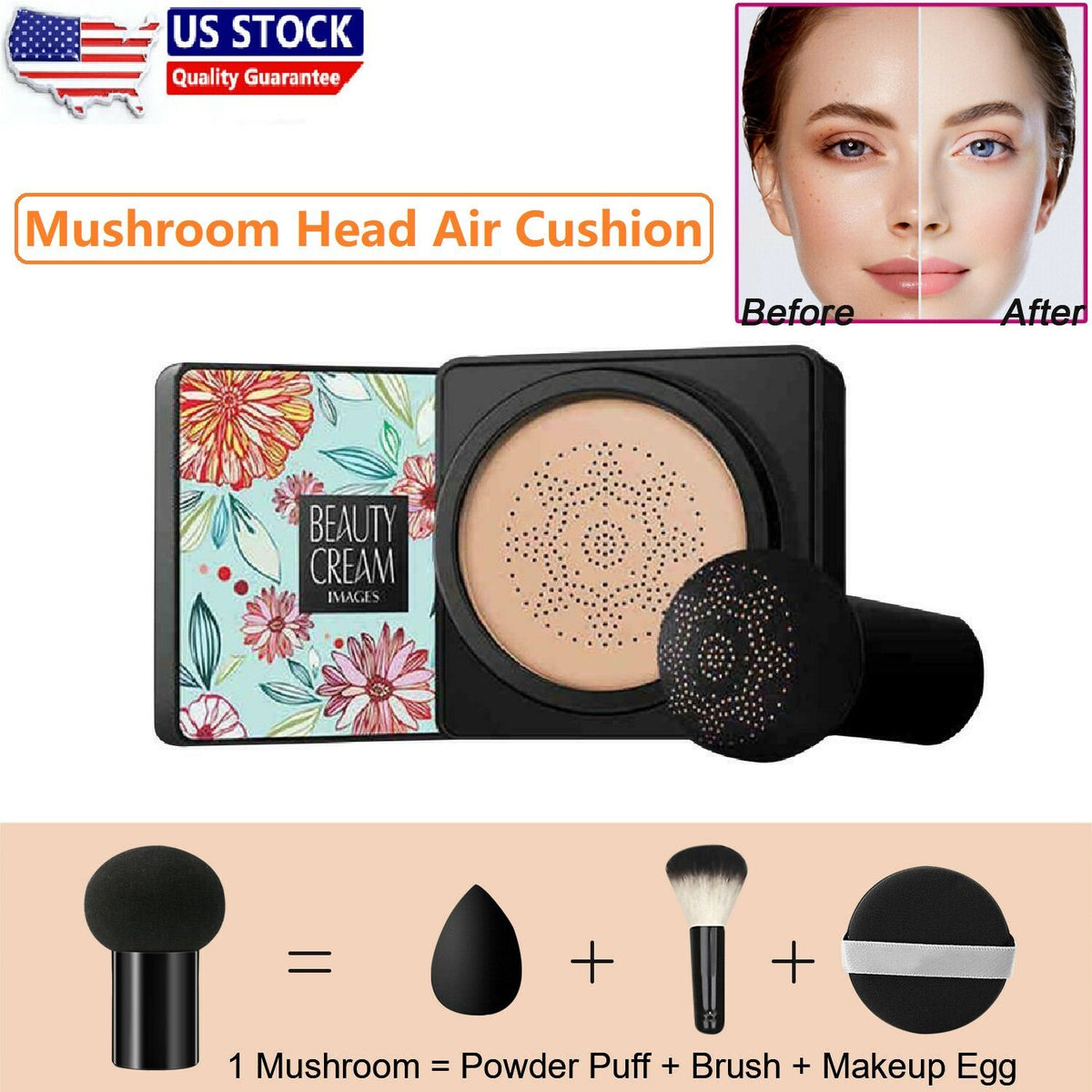 BB Cream Foundation Concealer Stick with Cushion Puff, 3-in-1 Moisturizing Formula