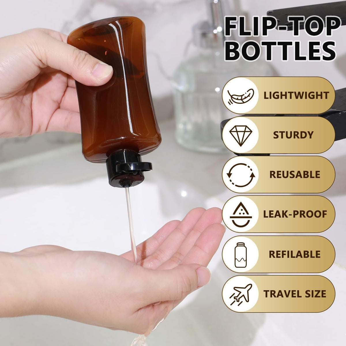 36-Pack Travel Bottles 3.4 oz Each - Refillable Plastic Squeeze Bottles with Flip Cap (Amber)
