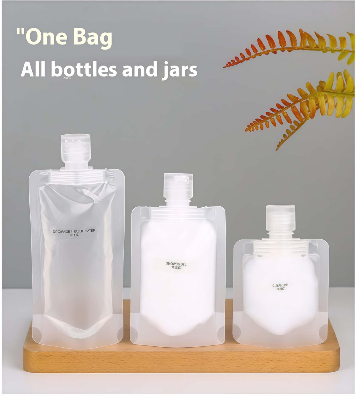 Travel Toiletry Containers Set - Refillable 100ML Stand Up Pouchs for Liquids