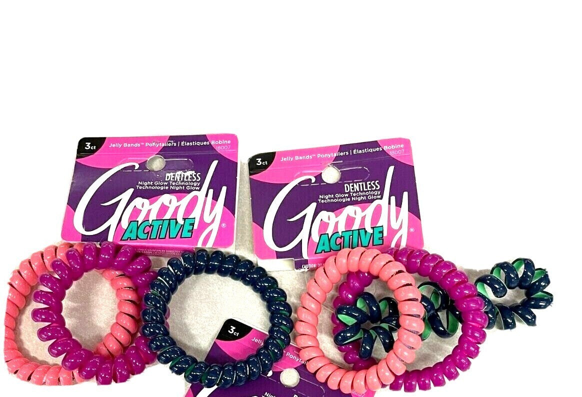 Lot of 2 Goody Active Dentless 3 Count Jelly Bands Ponytailers Night