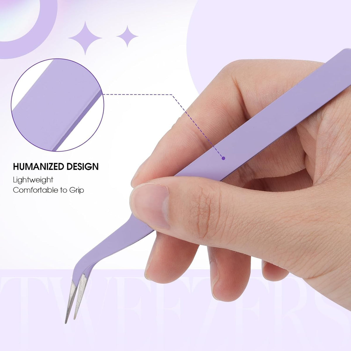 Professional Eyelash Tweezers Set - Stainless Steel Purple Lash Applicator Tool