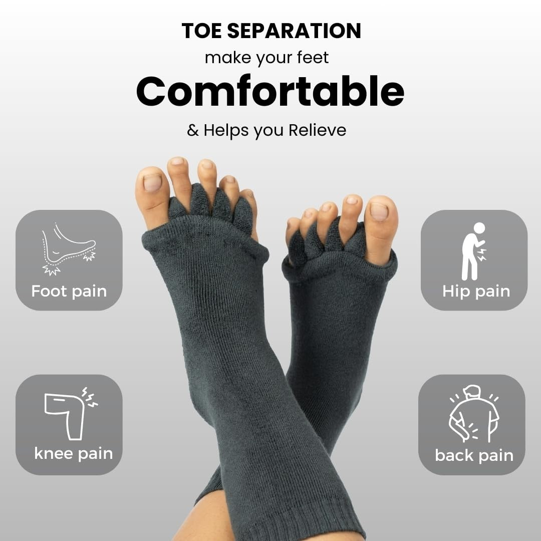 Toe Separator Socks for Bunion & Plantar Fasciitis Support - Grey, Unisex