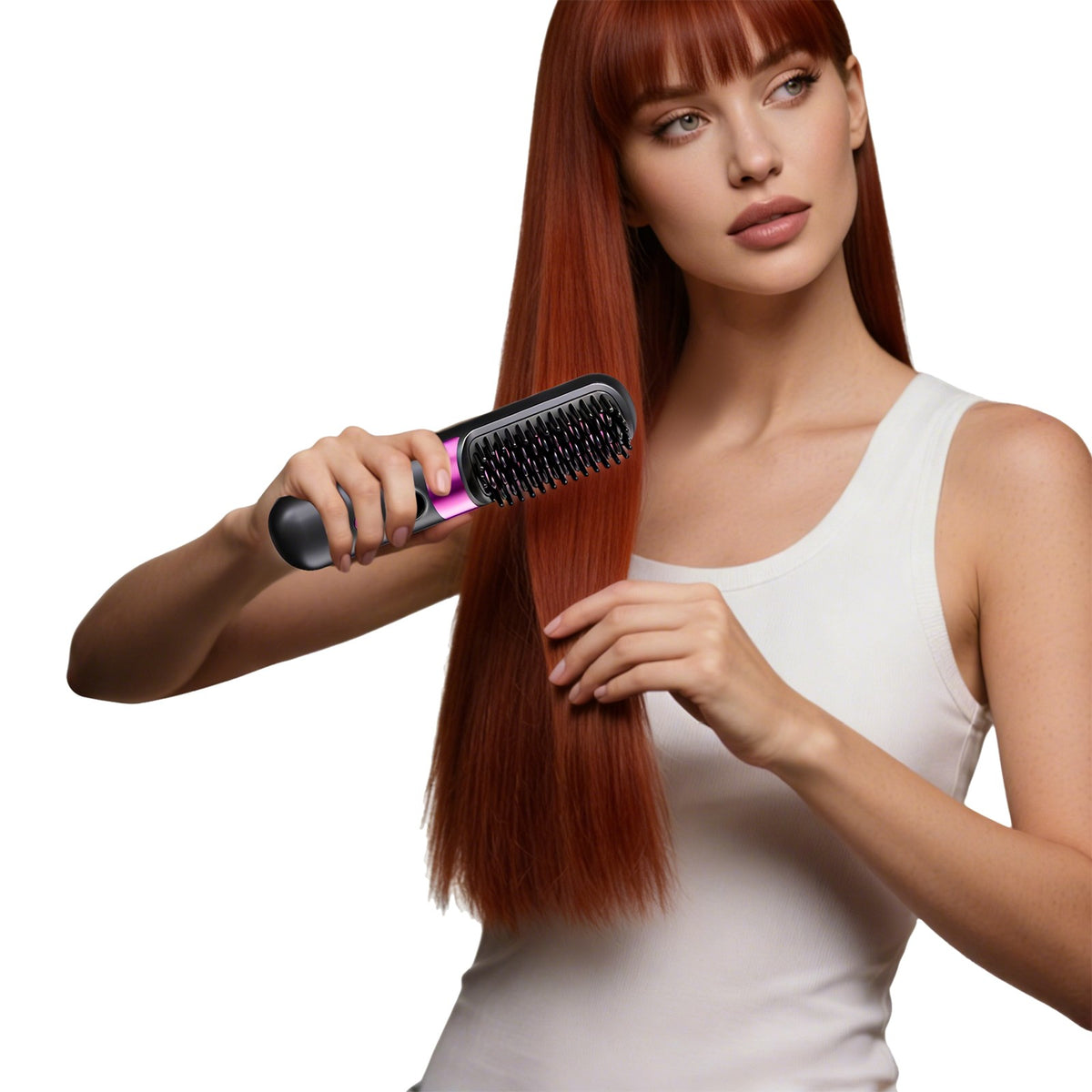 Rechargeable Black Hair Straightener Brush with Ceramic Heating