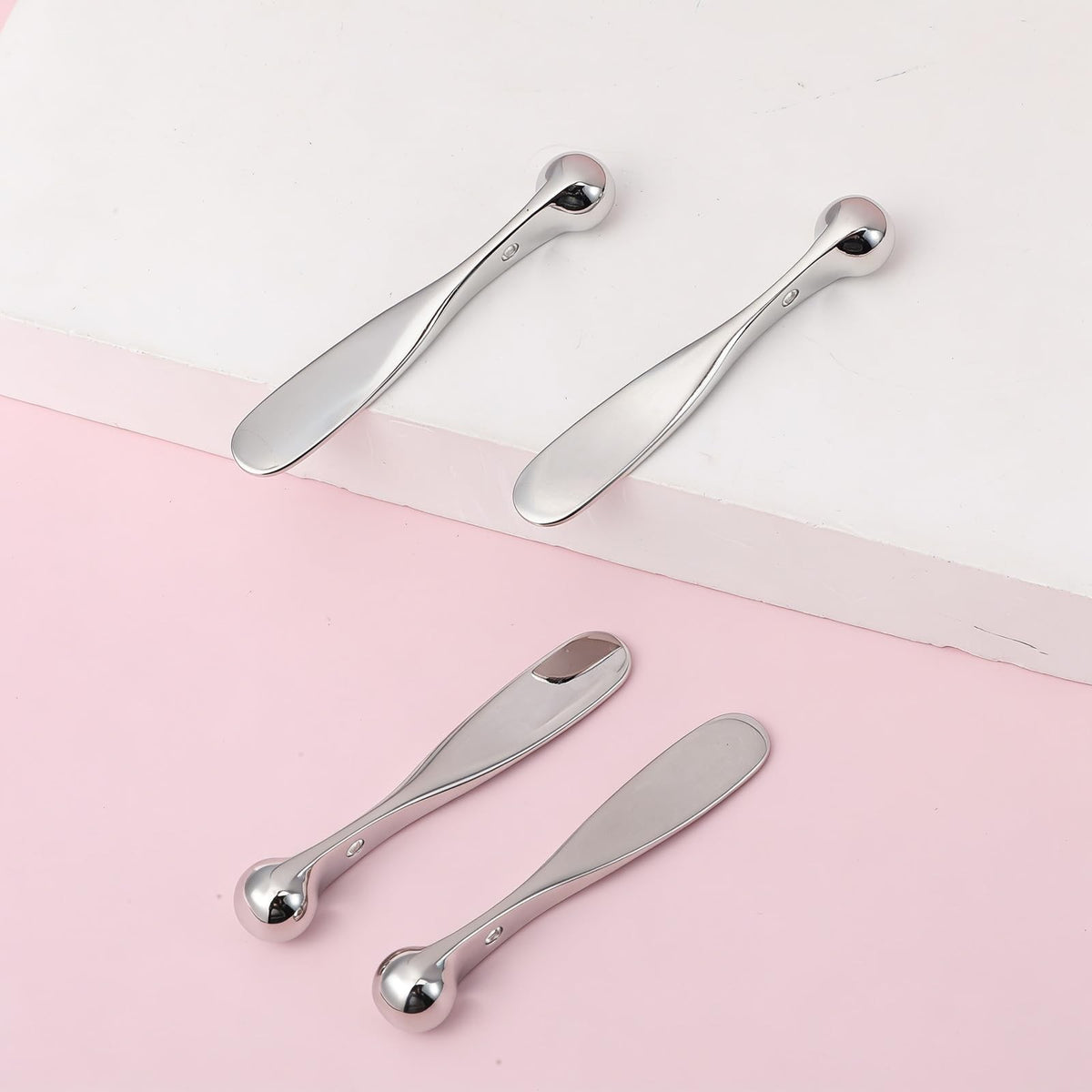 Metal Eye Cream Applicator Tool Set - Dual-Head Facial Massage Stick Silver