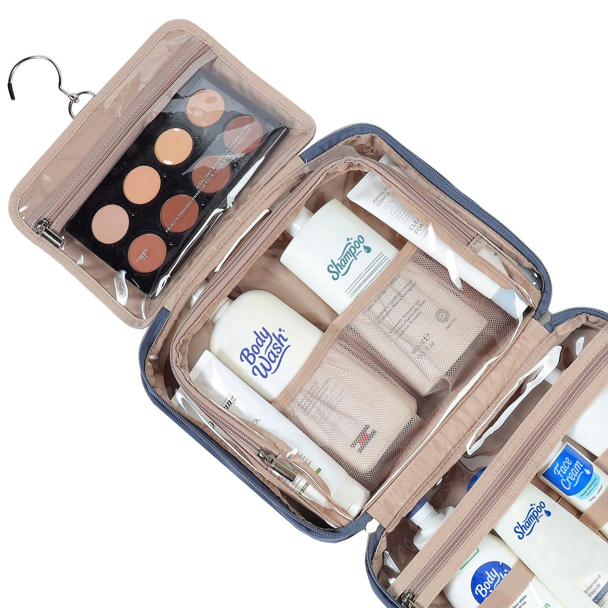 Large Travel Toiletry Bag for Women - Hanging Makeup Organizer, Spacious Cosmetic Case, Blue