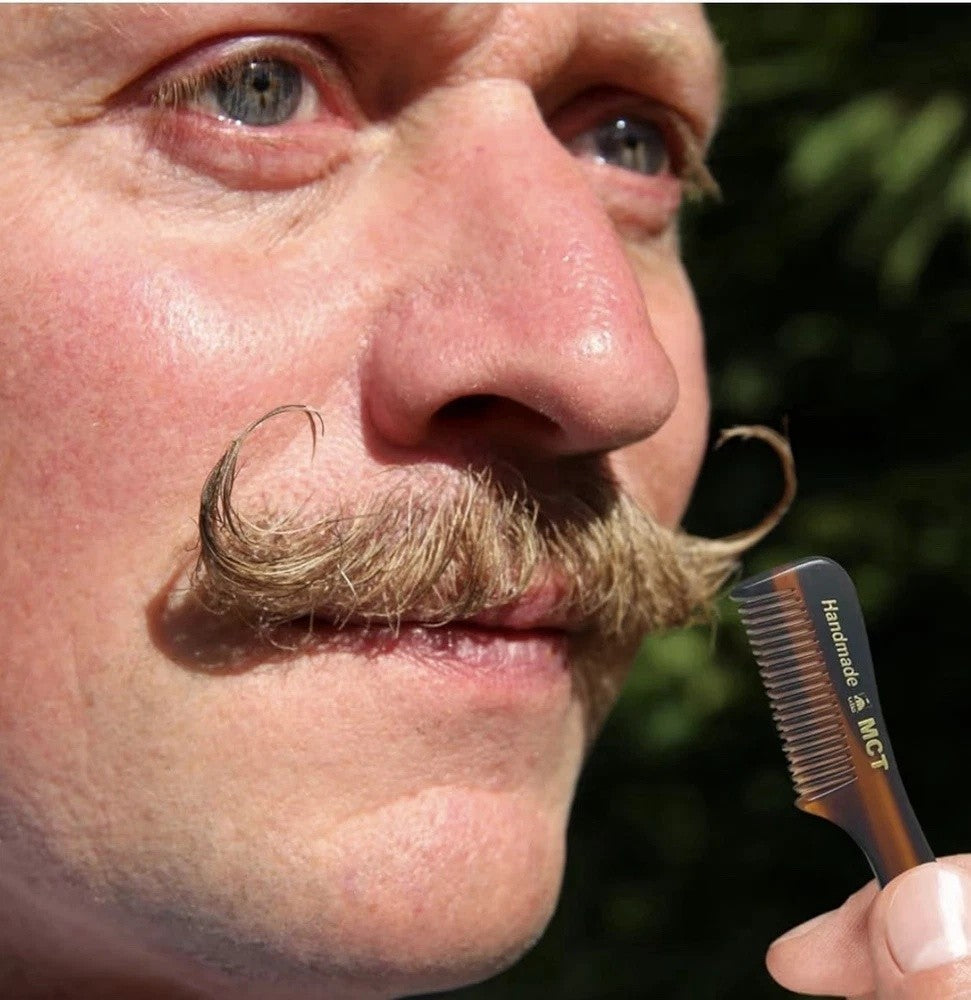 Men's Fine-Tooth Mustache & Beard Grooming Comb Set - Handmade Tortoise Shell, 4 Pieces