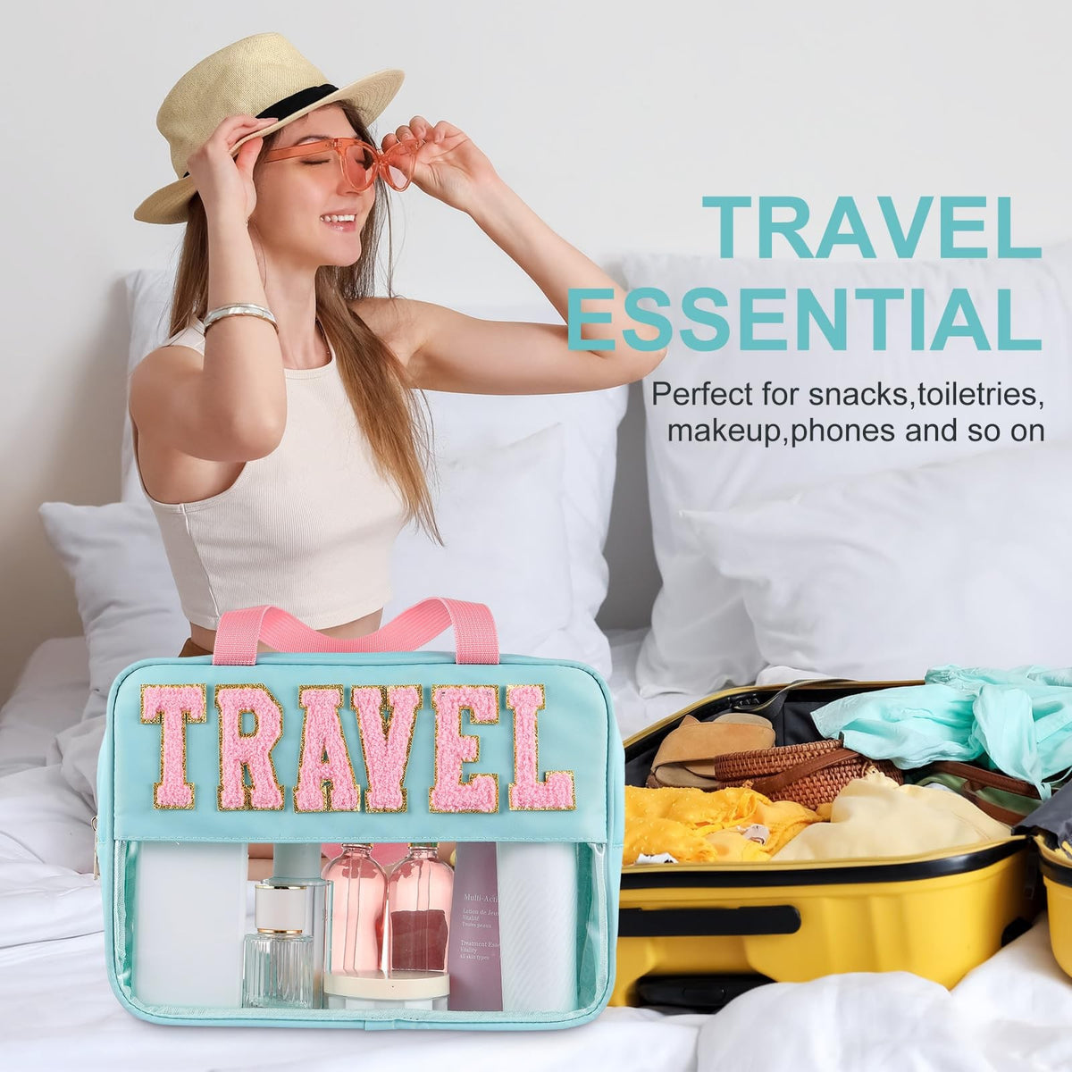 Large Waterproof Travel Cosmetic Bag with Handle and Clear PVC Design