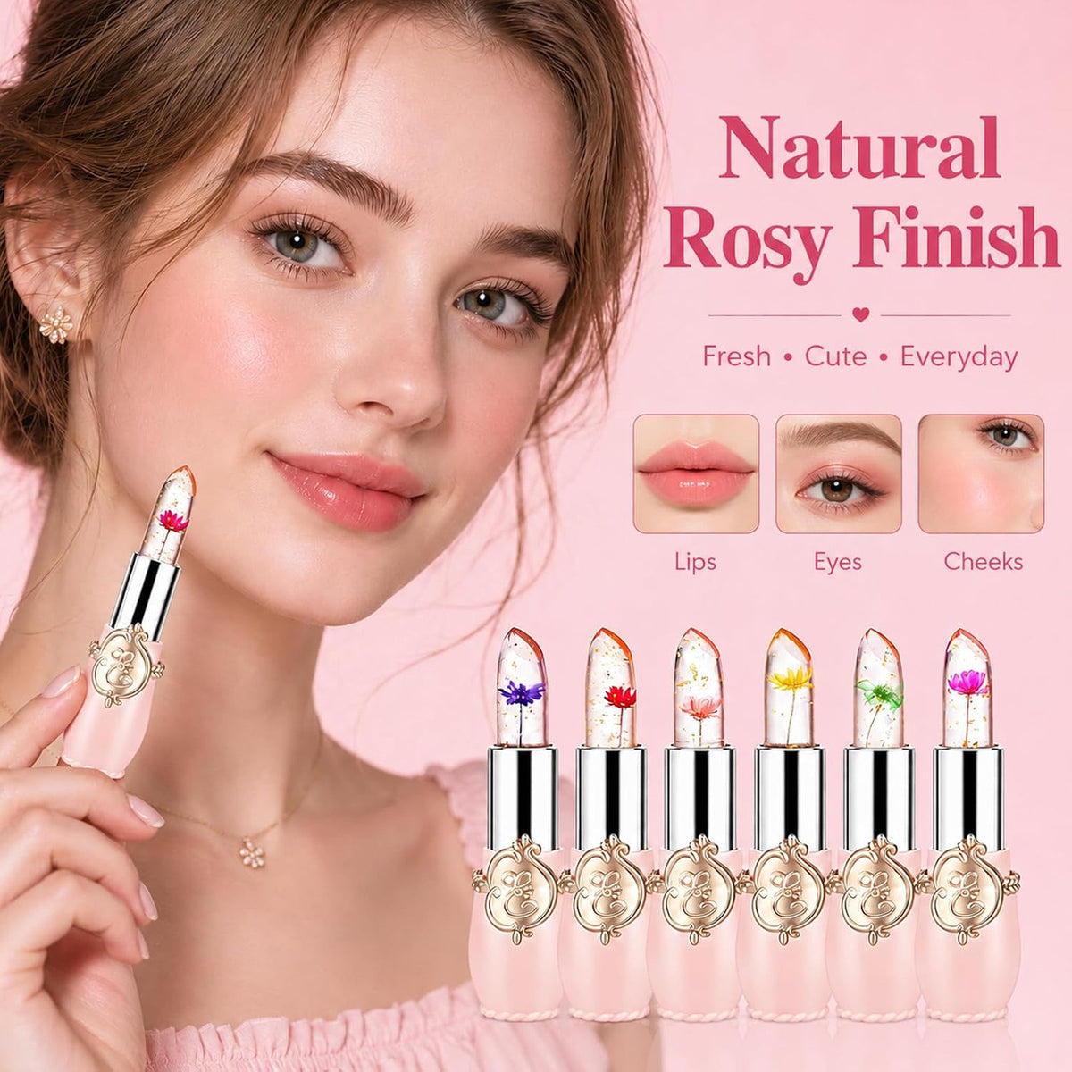 Color Change Lipstick Set - 6PCS Crystal Flower Lip Makeup for Girls