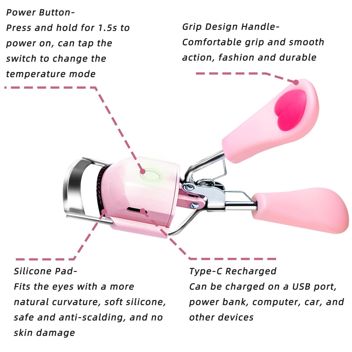 Rechargeable Heated Eyelash Curler with Silicone Pad - USB Electric Makeup Tool