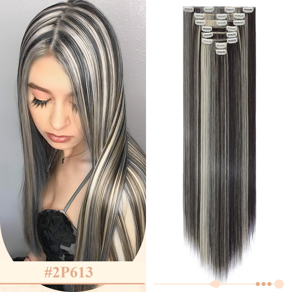 Clip-In Hair Extensions Full Head Ombre Highlight Synthetic Thick Hair 8-24 Inches