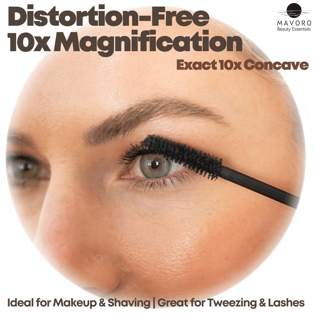 9 Inch Magnifying Mirror with Suction Cups 10X Clarity, Travel-Size