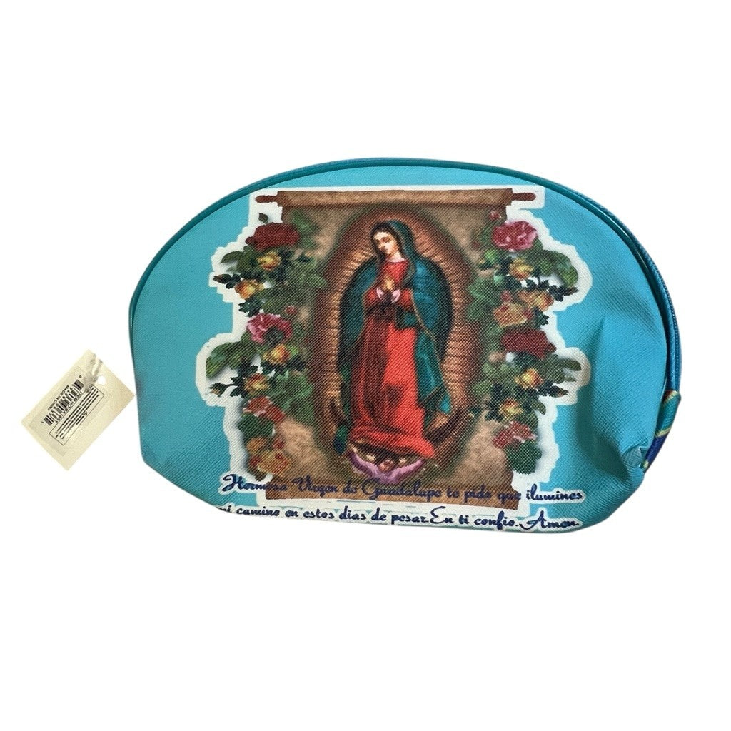 Turquoise Virgen de Guadalupe Makeup Bag with Zipper Travel Case 8x6 Inches