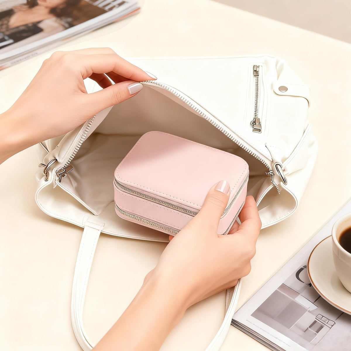 Travel Jewelry Organizer Case - Small Faux Leather Jewelry Storage Box for Women
