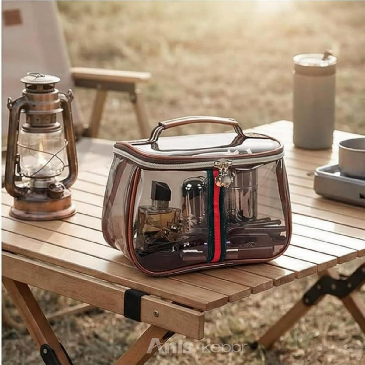 Large Waterproof Retro Cosmetic Organizer Bag - Transparent Makeup & Travel Storage