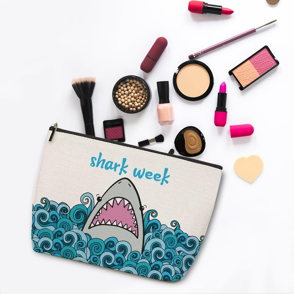Large Waterproof Makeup Bag with Shark Design - Travel & Cosmetic Storage