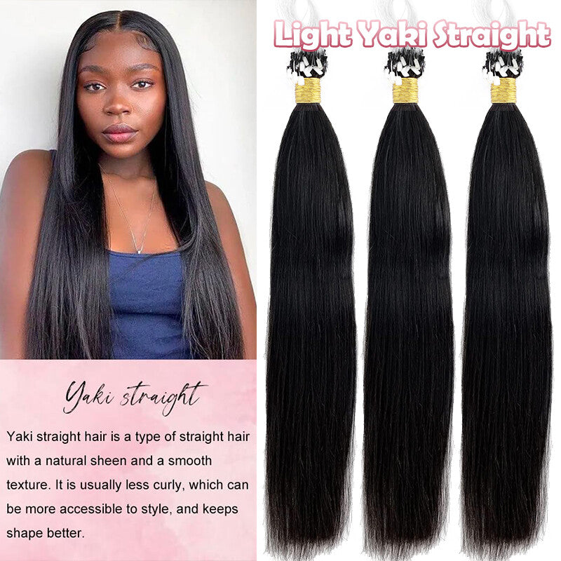 200PCS Micro Link Hair Extensions Human Hair Kinky Straight Yaki Loop Rings