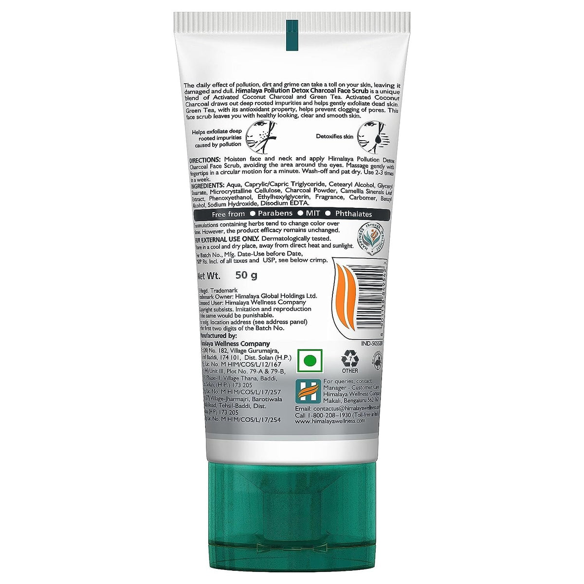 Pollution Detox Charcoal Face Scrub with Green Tea - Natural Exfoliant for Deep Cleansing, Brightening Skin - 50g Himalaya