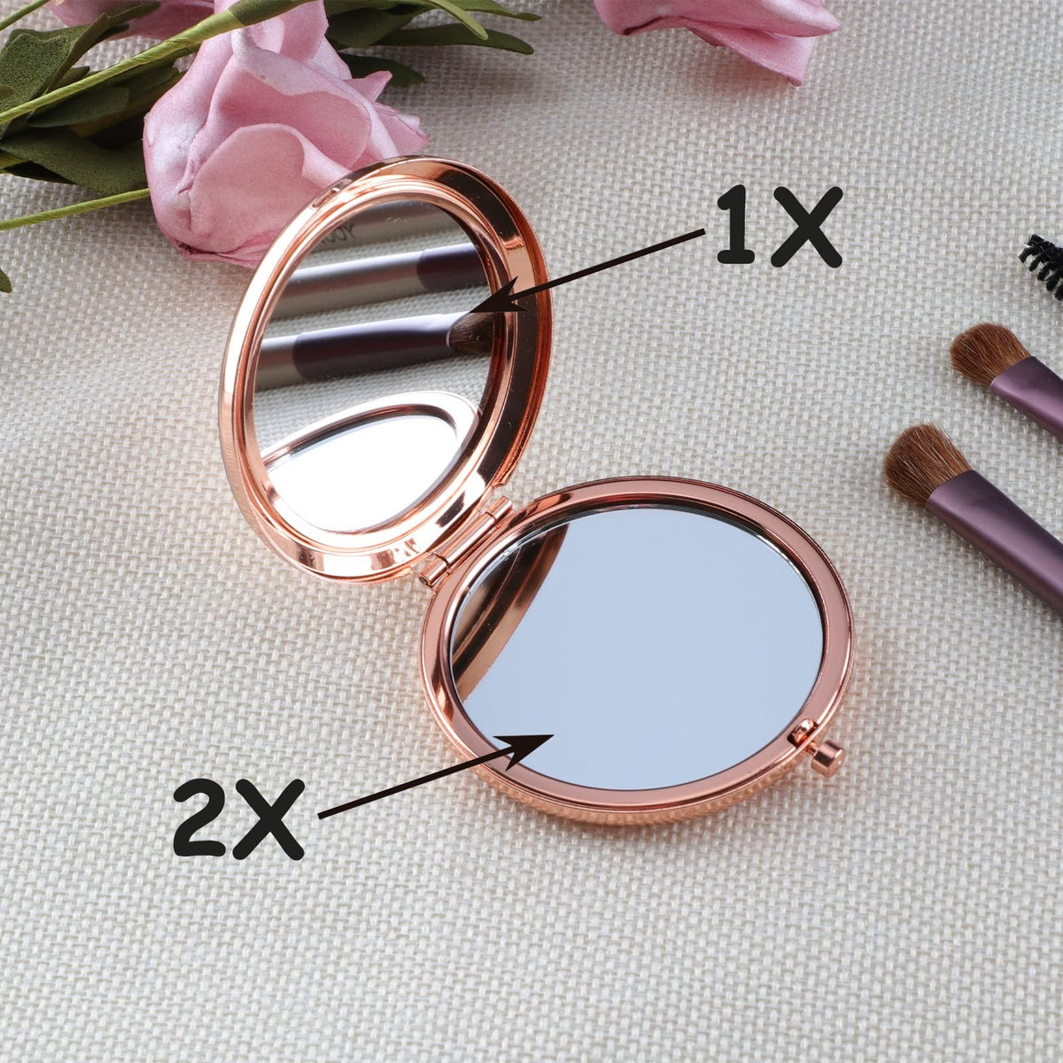 Rose Gold Compact Makeup Mirror - 30th Birthday Gift for Women