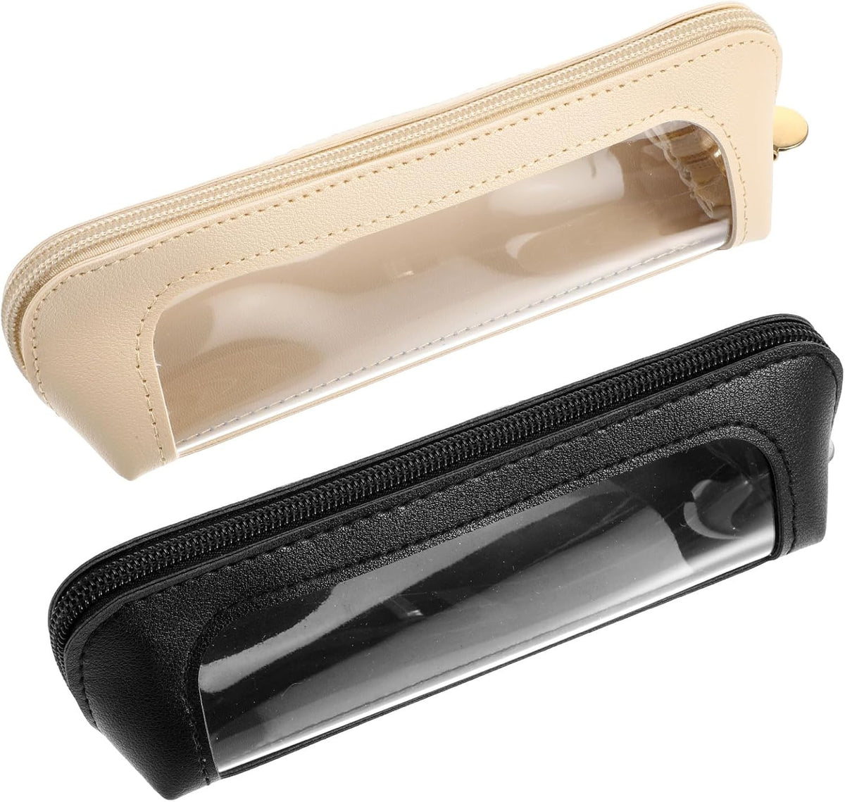 2Pcs Clear Makeup Brush Bag - Portable Transparent Cosmetic Case with Leather Slim Design