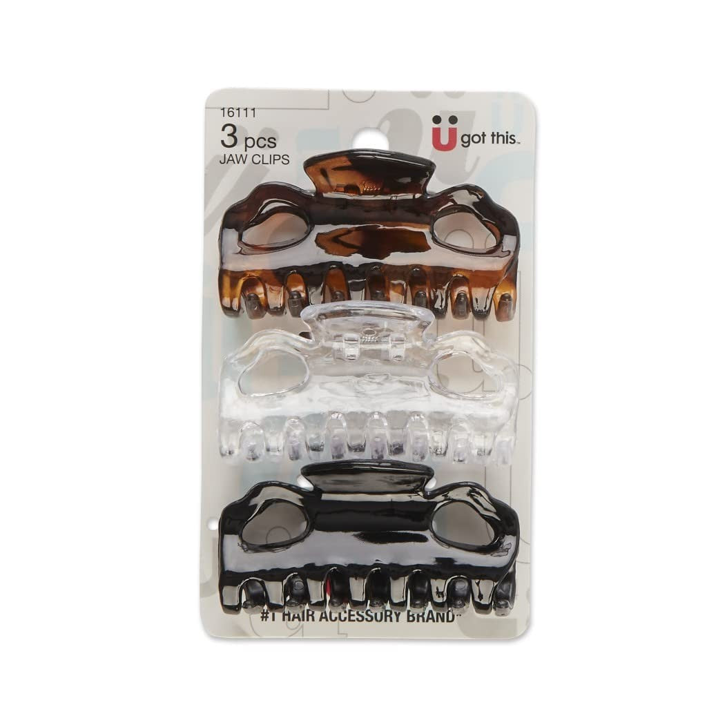 Scunci 2-Loop Jaw Clips, 6-CM 3 Count (Pack of 1), Black; Clear;