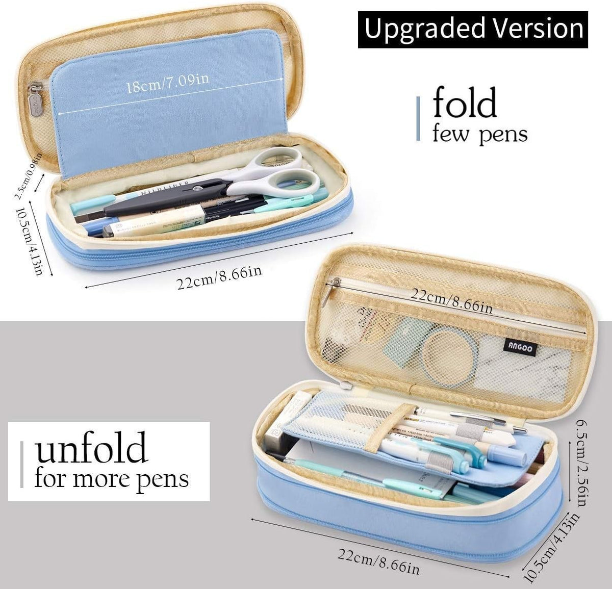 Spacious Light Blue Pencil Case - Multi-Function Office & School Organizer