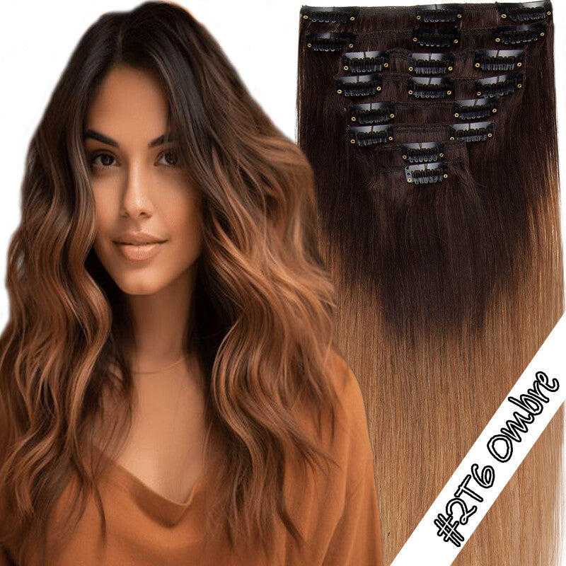 Clip-In 100% Remy Human Hair Extensions Full Head with Multiple Colors & Lengths