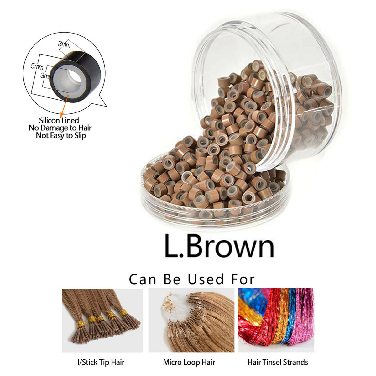 Micro Ring Beads for Hair Extensions Silicone Lined 5mm Crimp Beads