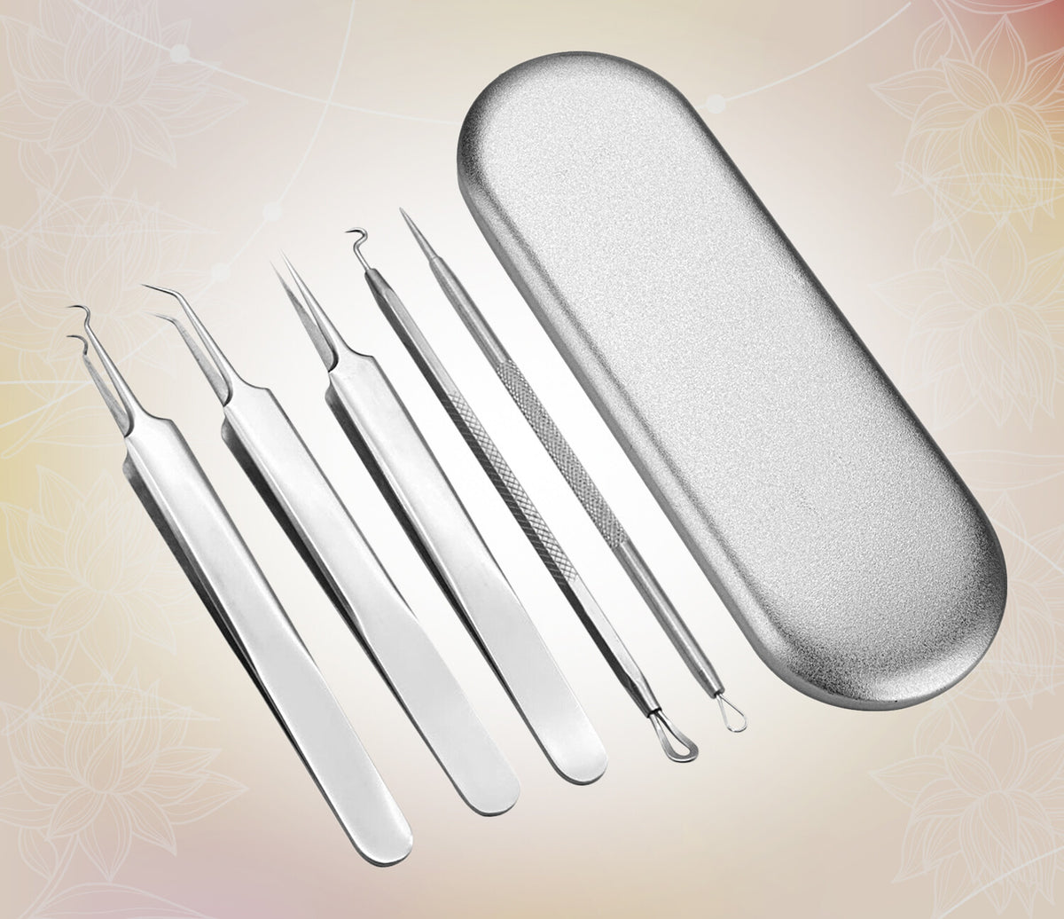 Blackhead and Acne Comedone Extractor Kit - Stainless Steel Pimple Remover with Tweezers & Case