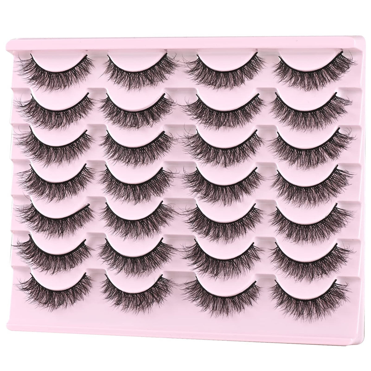 Natural Short Wispy False Eyelashes Pack of 14 - Fluffy, Reusable, Mink-Equivalent